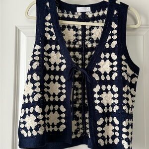 LC Lauren Conrad Navy and Cream Crochet Cardigan